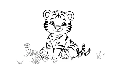 Un dibujo de un tierno cachorro de tigre listo para ser coloreado en la placa de color.