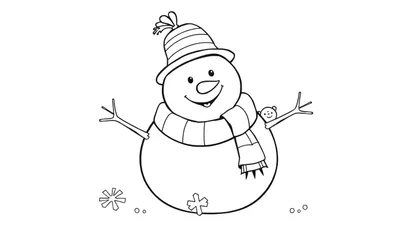 Placa de color: muñeco de nieve sonriente con sombrero y bufanda