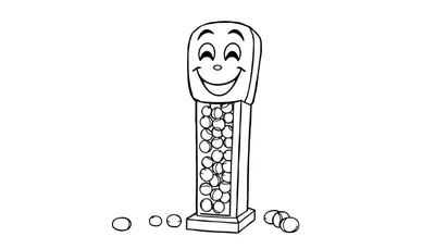 Placa de color de un dispensador de chicles con cara sonriente