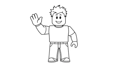 Un personaje de Roblox en blanco y negro saludando, listo para colorear la placa de color.