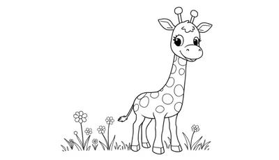 Una linda jirafa lista para colorear con una placa de color.