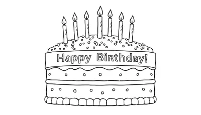 Placa de color de un pastel de cumpleaños de varios niveles con velas encendidas y un cartel de ¡Feliz Cumpleaños!