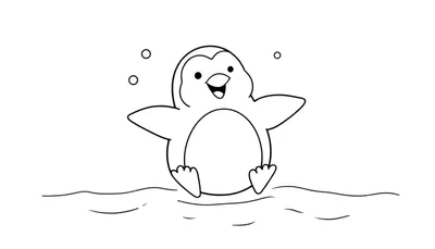 Placa de color de un pingüino sonriente con los brazos extendidos en olas, con tres círculos en el aire.