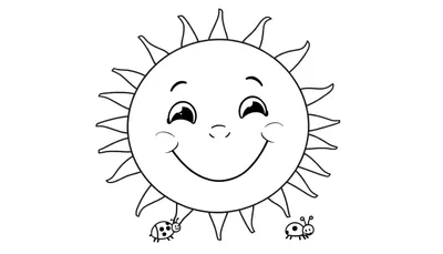 Placa de sol sonriente para colorear con mariquitas.