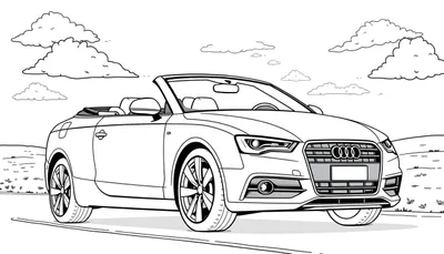 Un dibujo lineal de un Audi descapotable listo para colorear, resaltando la importancia de la placa de color.
