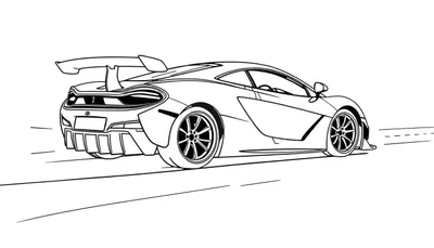 Un coche deportivo McLaren en blanco y negro para colorear, listo para la placa de color.