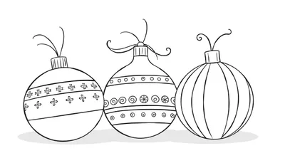 Placa de color con tres adornos navideños en blanco y negro listos para colorear.