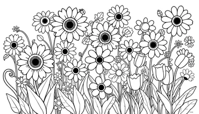 Placa de color con un campo de flores para colorear.