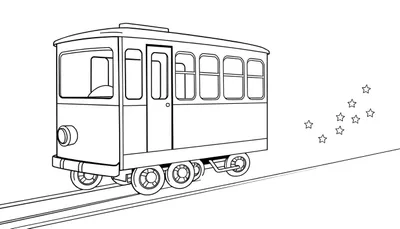 Un adorable tranvía para colorear en una calle estrellada, listo para ser pintado con su placa de color.