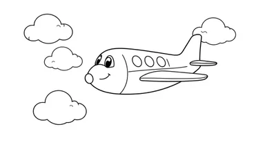 Placa de color de un avión simpático volando entre nubes.