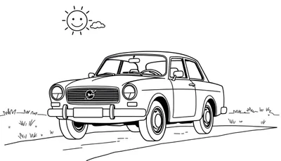 Un dibujo de un coche clásico listo para colorear con la placa de color.