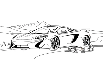 Un coche McLaren listo para colorear, con su placa de color esperando la aventura.