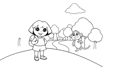 Dora la Exploradora y Botas preparándose para una aventura en esta placa de color.