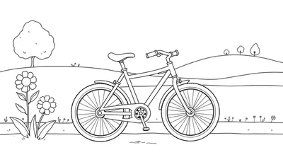 Una bicicleta amigable para niños en una página para colorear de placa de color.