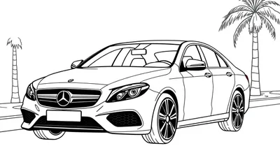 Un coche Mercedes-Benz listo para colorear con su placa de color.