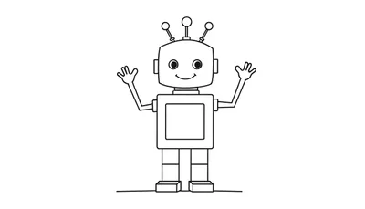 Robot amigable hecho de formas geométricas, listo para ser coloreado en la placa de color.