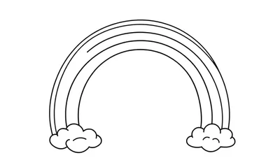 Placa de color de un arcoíris lineal con cuatro arcos y dos nubes sonrientes.