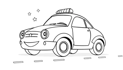 Un coche de policía feliz para colorear con una placa de color imaginaria.