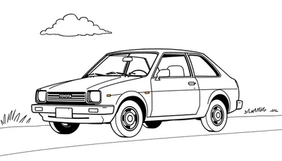 Un coche Toyota clásico para colorear con la placa de color en blanco.