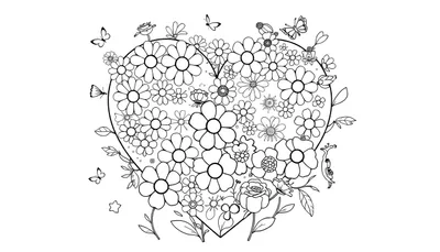 Placa de color corazón de flores y mariposas para colorear.