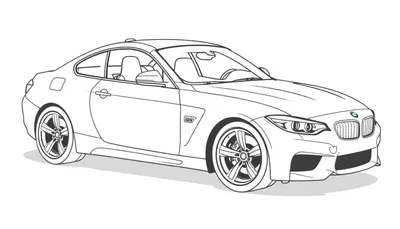 Dibujo de un coche deportivo BMW para colorear, listo para añadirle tu propia placa de color.