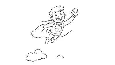 Superhéroe sonriendo y saludando, listo para añadirle color a su placa de color.