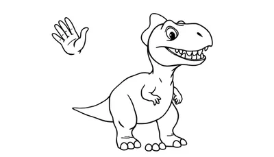Un T-Rex amigable saludando, listo para ser coloreado en una placa de color.