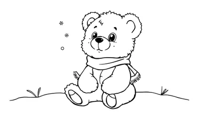 Placa de color de un osito de peluche tierno en la nieve, listo para colorear.