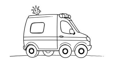Ambulancia de caricatura lista para la acción, con la placa de color bien visible.