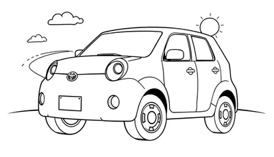 Un coche Toyota retro para colorear con una placa vacía.
