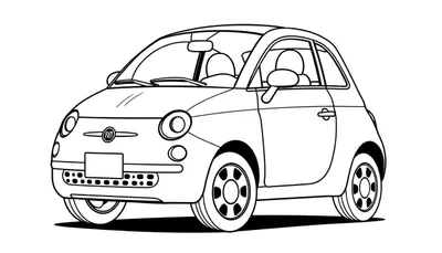 Un dibujo lineal de un coche Fiat 500 clásico, listo para colorear, con la palabra placa de color en la parte inferior.