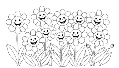 Placa de color de flores sonrientes con mariquitas