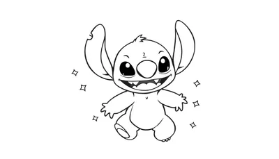 Una placa de color de Stitch sonriendo con los brazos abiertos y pequeñas estrellas a su alrededor.