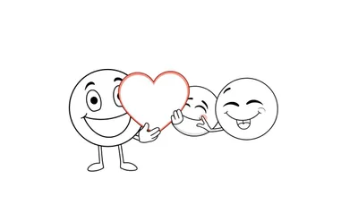 Una placa para colorear con tres emojis sonrientes jugando juntos.