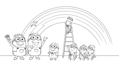 Placa de color con Minions pintando un arcoíris.