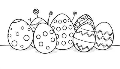 Placa de color de huevos de Pascua con contornos negros y flores, lista para colorear.