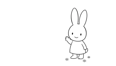 Miffy, la conejita, saludando con una pata, lista para colorear en una placa de color.
