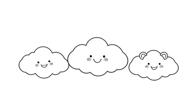 Placa de color de nubes kawaii sonrientes para colorear.