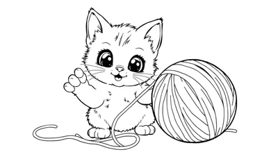 Placa de color de un gatito jugando con un ovillo de lana.