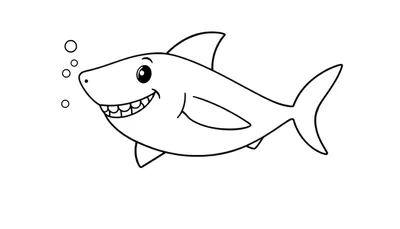 Un tiburón sonriente con burbujas, listo para colorear en una placa.