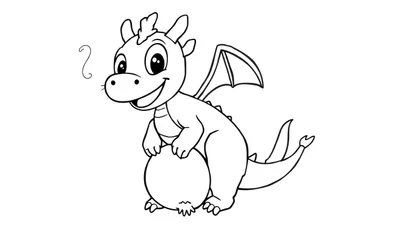 Un dragón de caricatura sonriente con alas pequeñas y una placa de color para colorear.