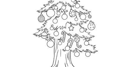 Un árbol de Navidad gigante para colorear, con muchas decoraciones en una placa de color.