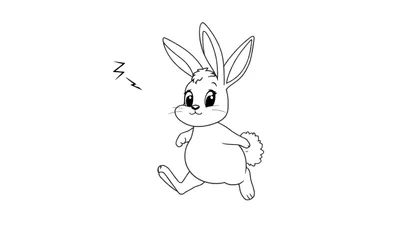 Ilustración para colorear de un conejo blanco saltando con un rayo a su lado.