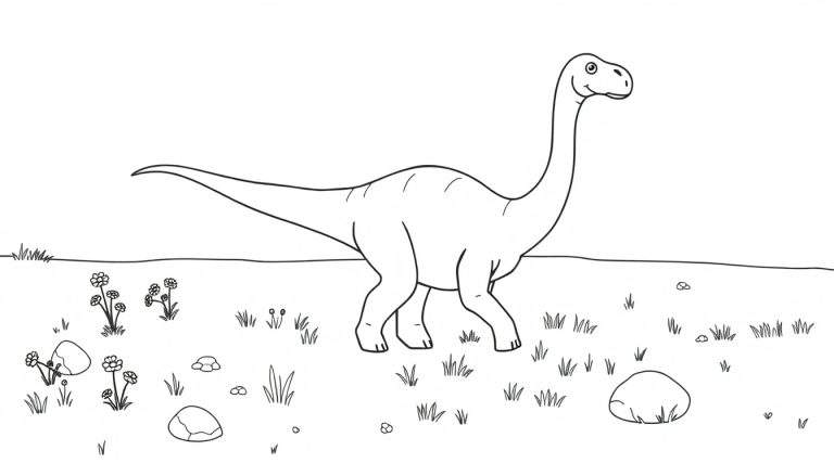 Página para colorear de un dinosaurio Diplodocus amigable.