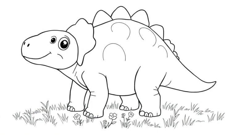Un dibujo de un anquilosaurio amigable para colorear, con placas redondeadas en su espalda.