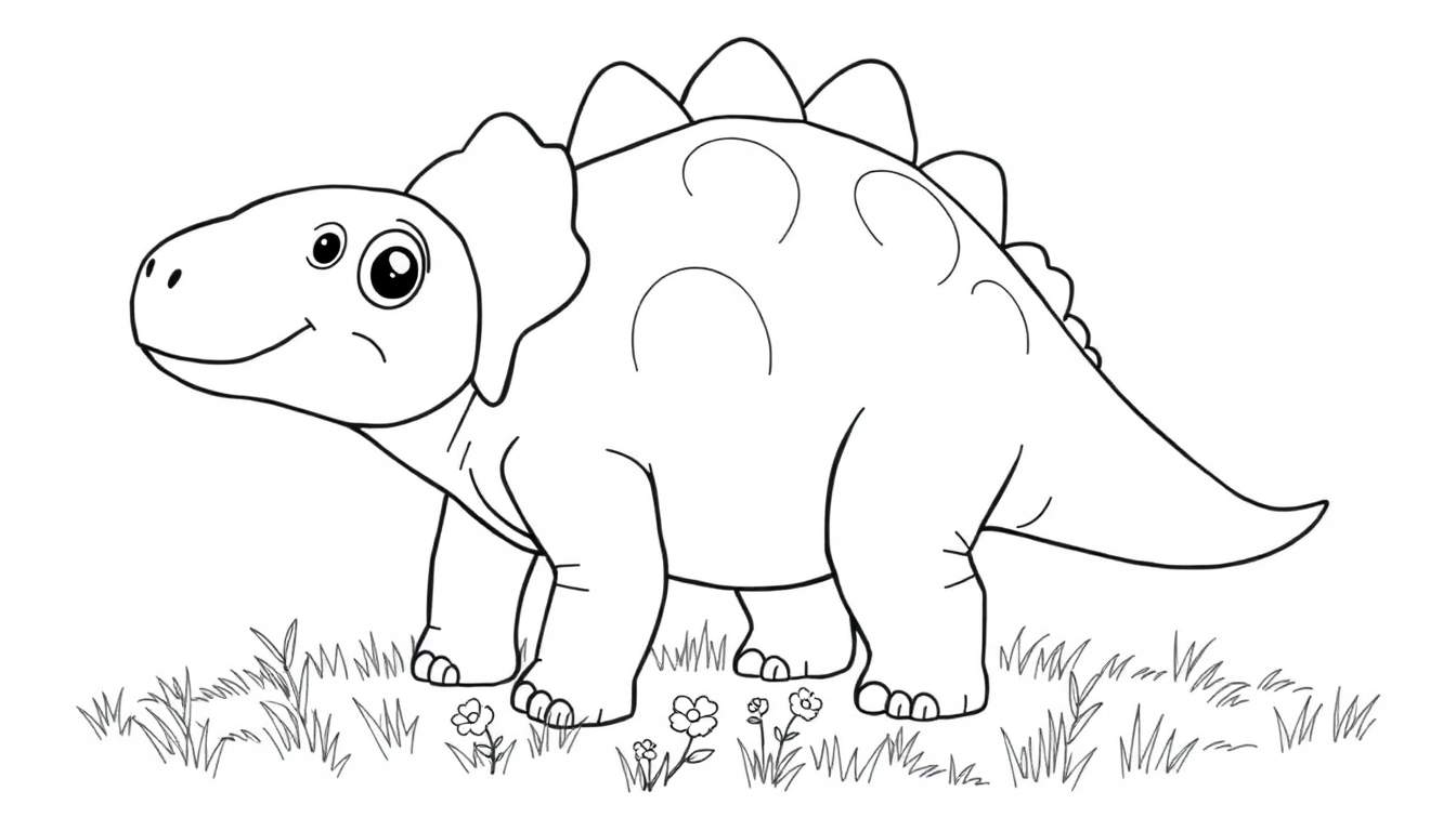 Un dibujo de un anquilosaurio amigable para colorear, con placas redondeadas en su espalda.