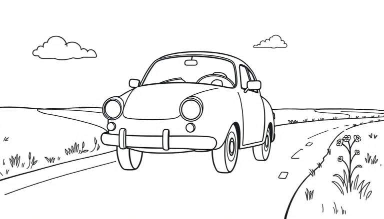 Un coche clásico adorable, listo para una aventura de colorear en esta placa de color.