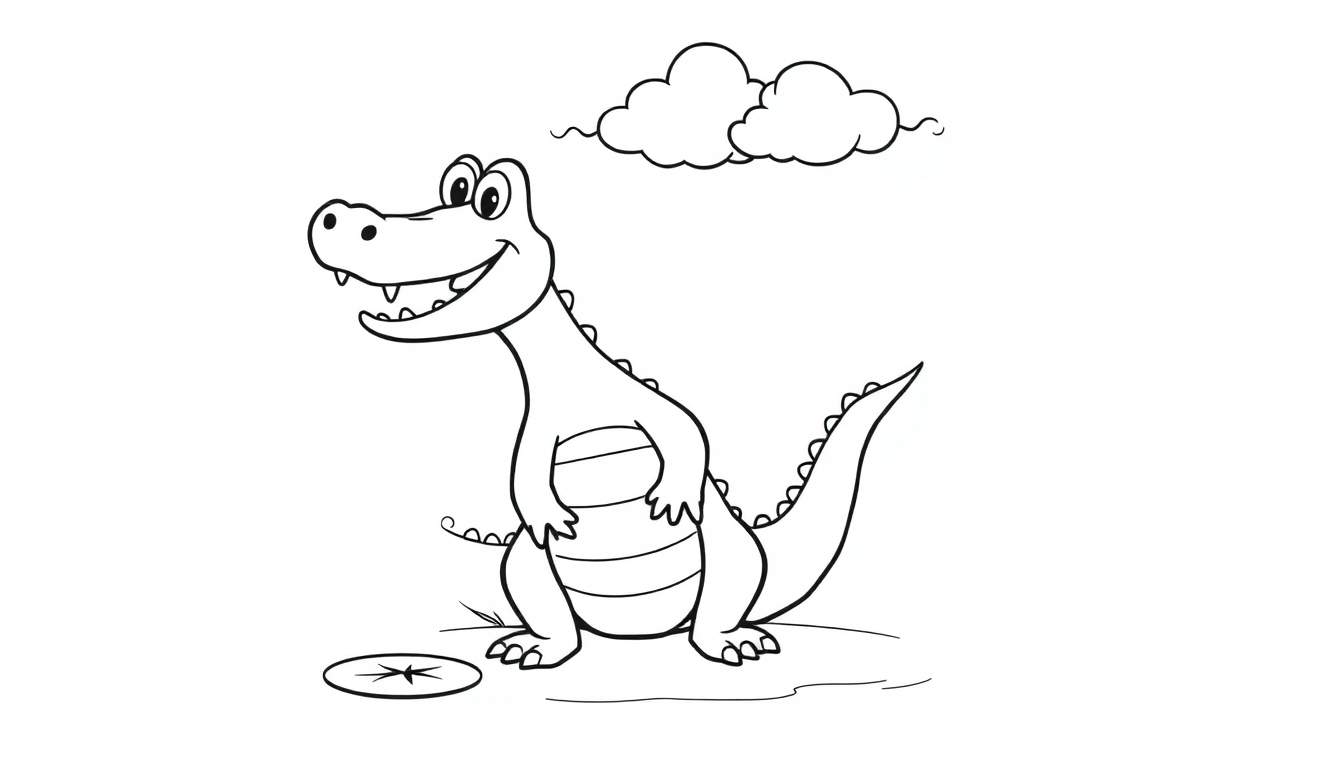 Un cocodrilo sonriente, listo para ser coloreado, en una placa de color.