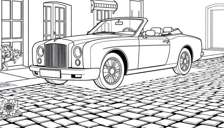 Un coche Bentley descapotable de lujo para colorear con una placa de color.