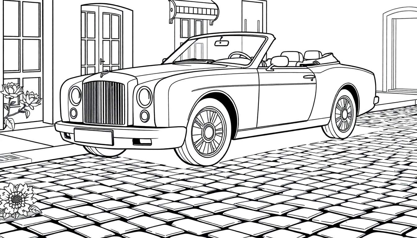 Un coche Bentley descapotable de lujo para colorear con una placa de color.
